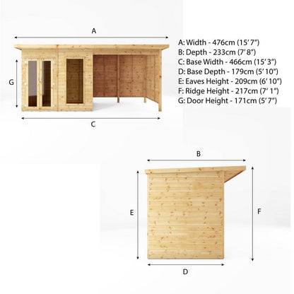 Mercia Maine 7' 7" x 15' 7" Pent Summerhouse - Classic 12mm Cladding Tongue & Groove