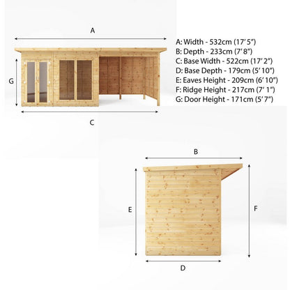 Mercia Maine 7' 7" x 17' 5" Pent Summerhouse - Classic 12mm Cladding Tongue & Groove