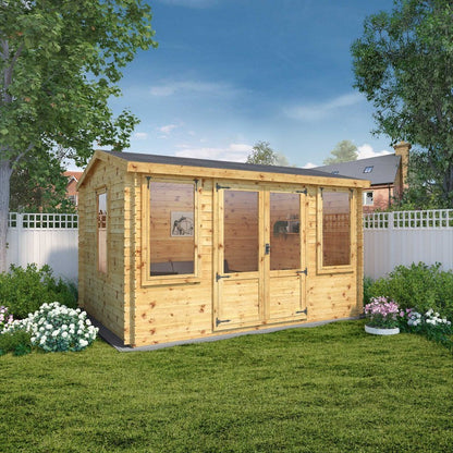 Mercia 13' 2" x 10' 2" Reverse Apex Log Cabin - Premium 19mm Cladding Log Clad