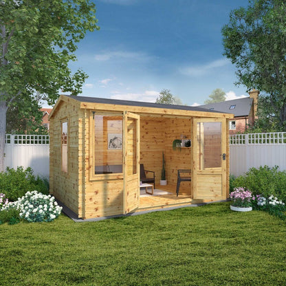 Mercia 13' 2" x 10' 2" Reverse Apex Log Cabin - Premium 19mm Cladding Log Clad