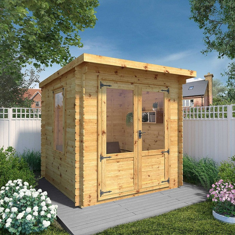 Mercia 7' 11" x 8' 11" Pent Log Cabin - Premium 19mm Cladding Log Clad