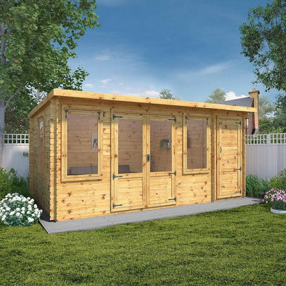 Mercia 16' 9" x 9' 11" Pent Log Cabin - Premium 19mm Cladding Log Clad