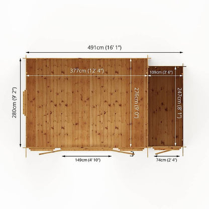 Mercia 16' 9" x 9' 11" Pent Log Cabin - Premium 19mm Cladding Log Clad