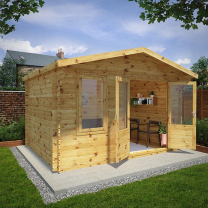 Mercia 13' 6" x 11' 3" Apex Log Cabin - Premium 28mm Cladding Log Clad