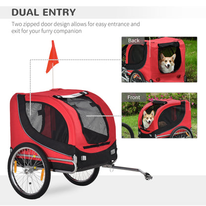 PawHut Folding Bicycle Pet Trailer W/Removable Cover-Red