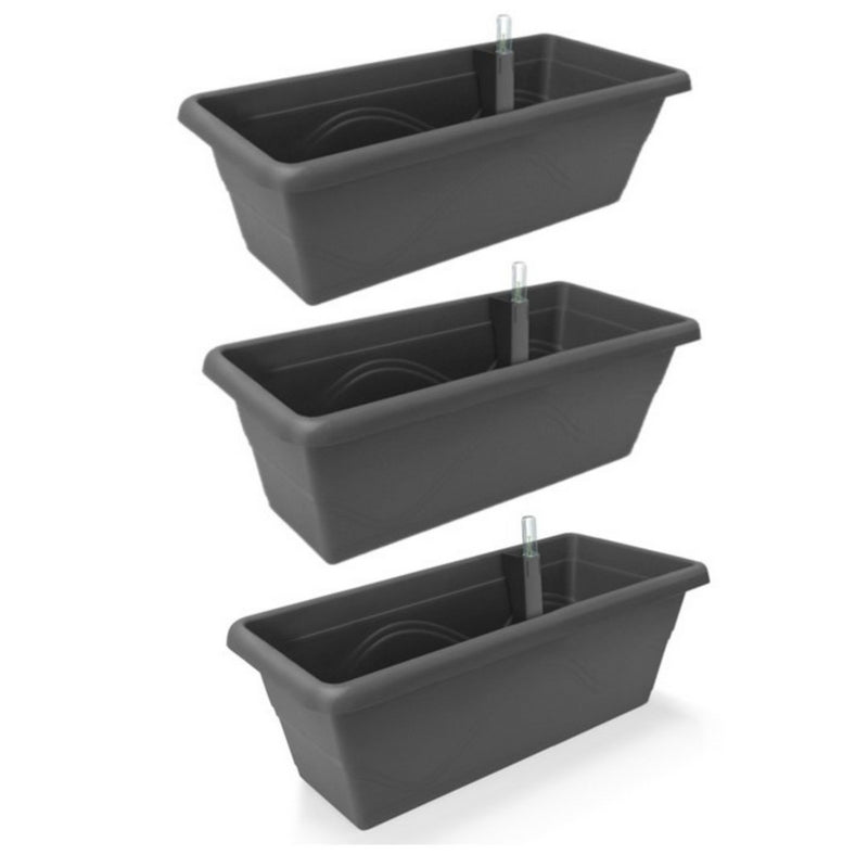 Gardenico Self-Watering Planter For Balconies 40cm - Anthracite - Triple Pack