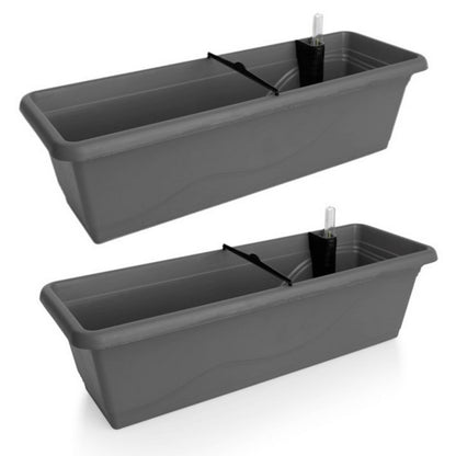 Gardenico Self-Watering Planter For Balconies 60cm - Anthracite - Twin Pack