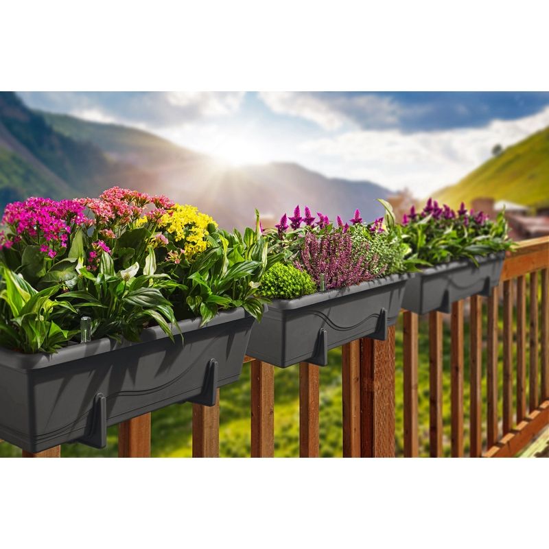 Gardenico Self-Watering Planter For Balconies 60cm - Anthracite - Triple Pack