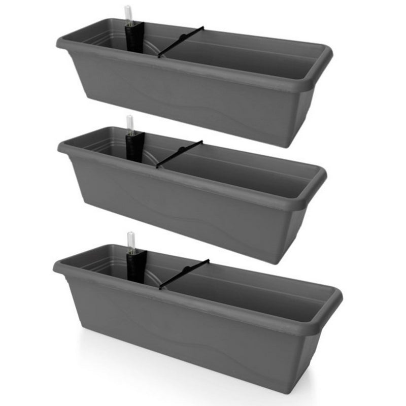 Gardenico Self-Watering Planter For Balconies 60cm - Anthracite - Triple Pack