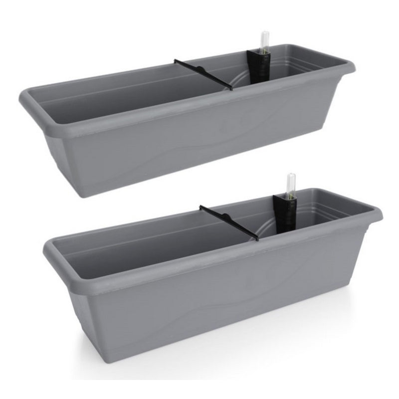 Gardenico Self-Watering Planter For Balconies 60cm - Stone Grey - Twin Pack