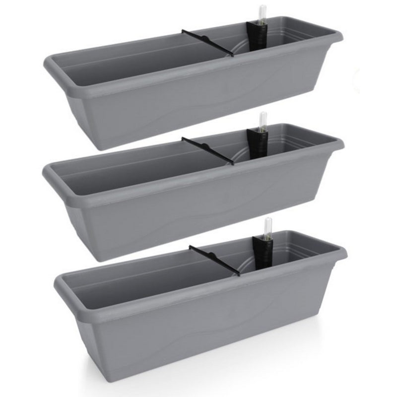 Gardenico Self-Watering Planter For Balconies 60cm - Stone Grey - Triple Pack