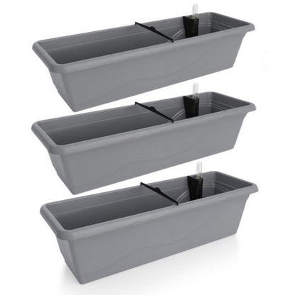 Gardenico Self-Watering Planter For Balconies 60cm - Stone Grey - Triple Pack