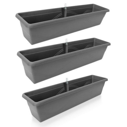 Gardenico Self-Watering Planter For Balconies 80cm - Anthracite - Triple Pack