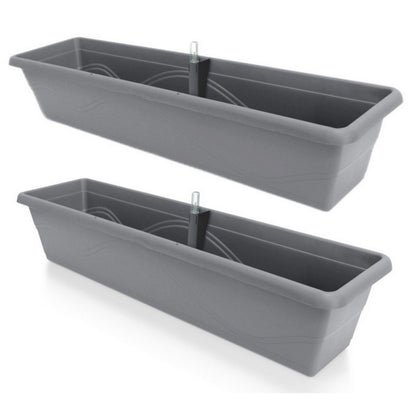 Gardenico Self-Watering Planter For Balconies 80cm - Stone Grey - Twin Pack