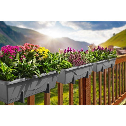 Gardenico Self-Watering Planter For Balconies 80cm - Stone Grey - Triple Pack