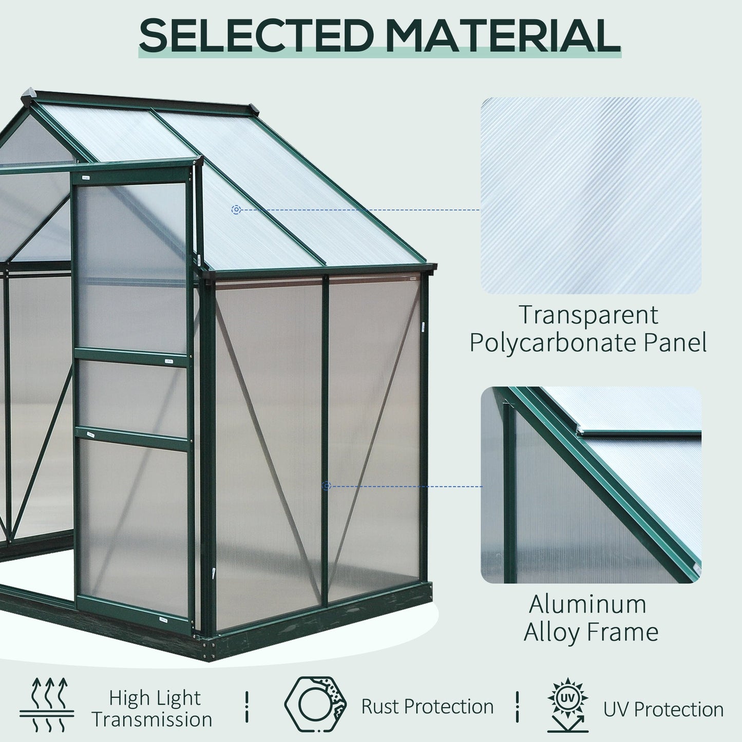 6 x 4 Greenhouse Walk-In Aluminium & Polycarbonate by Greenery