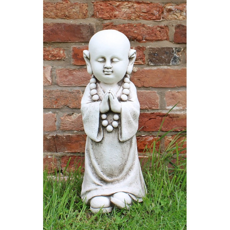 Praying Monk Statue Polyresin with Stone Pattern - 54cm