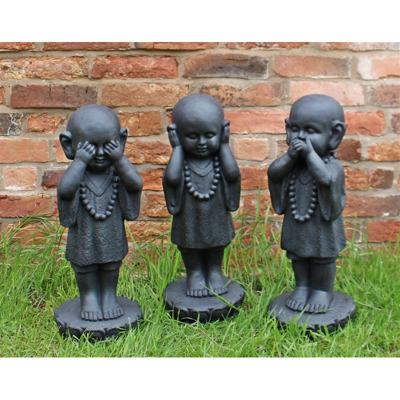 See No Evil, Hear No Evil Monks Statue Polyresin with Stone Pattern - 55cm