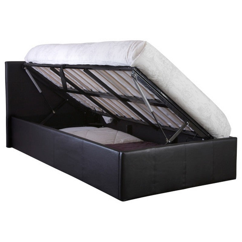 Winston Single Ottoman Bed Faux Leather Black 3 x 7ft