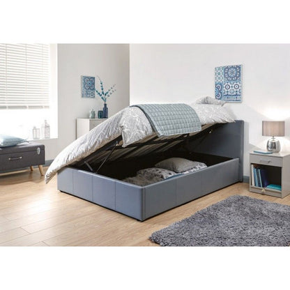 Winston Small Double Ottoman Bed Faux Leather Grey 4 x 7ft