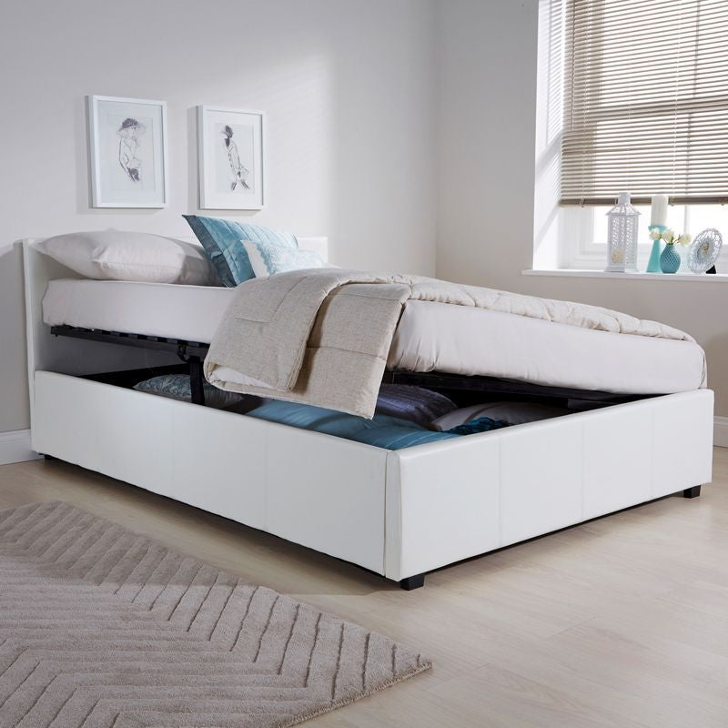 Winston Double Ottoman Bed Faux Leather White 5 x 7ft