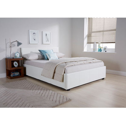 Winston Double Ottoman Bed Faux Leather White 5 x 7ft