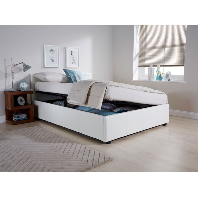 Winston Double Ottoman Bed Faux Leather White 5 x 7ft