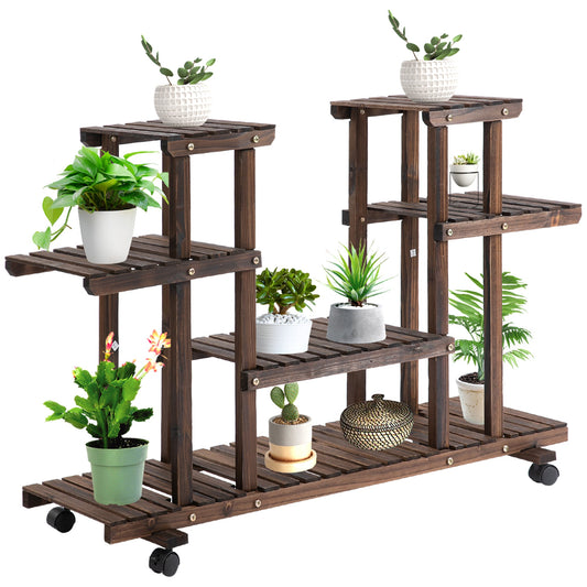 4-Tier Plant Stand with Wheels and Brakes