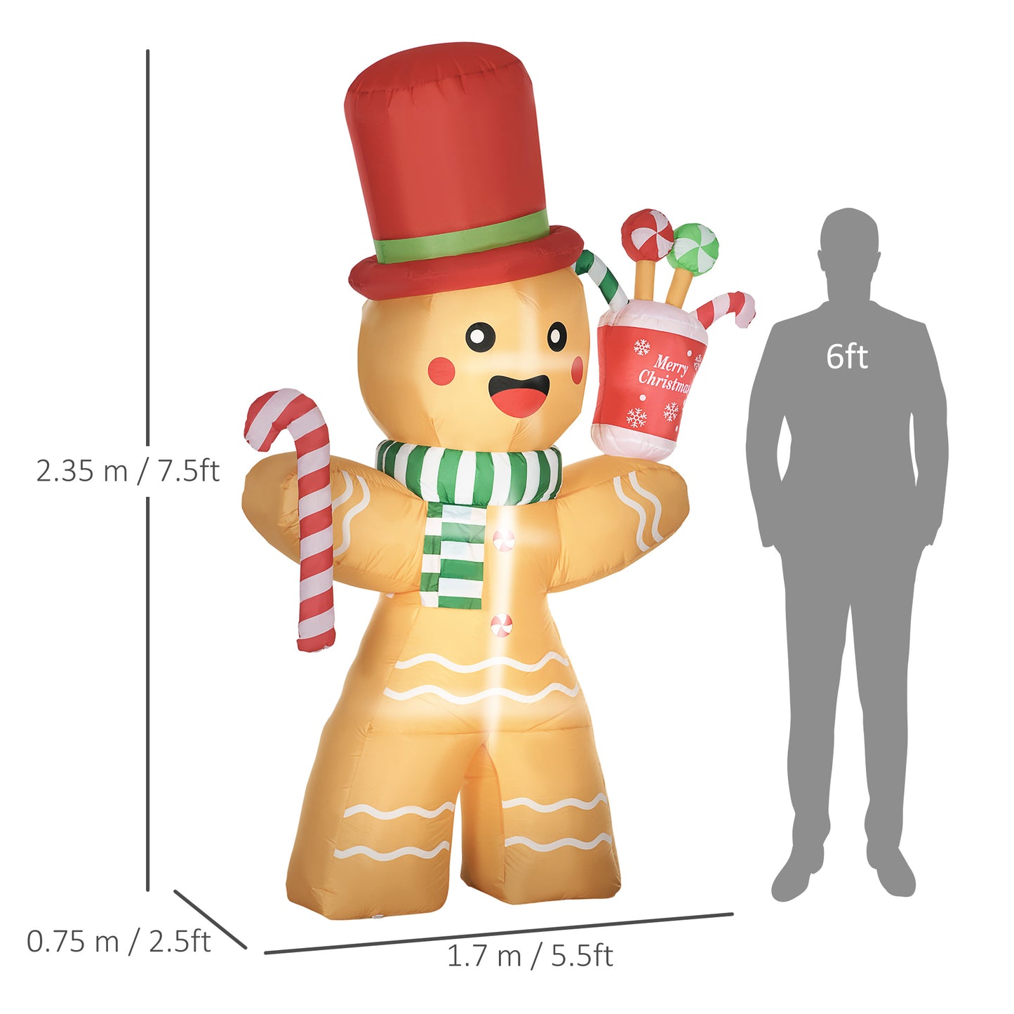 Gingerbread Man Inflatable Christmas Decoration - 235cm