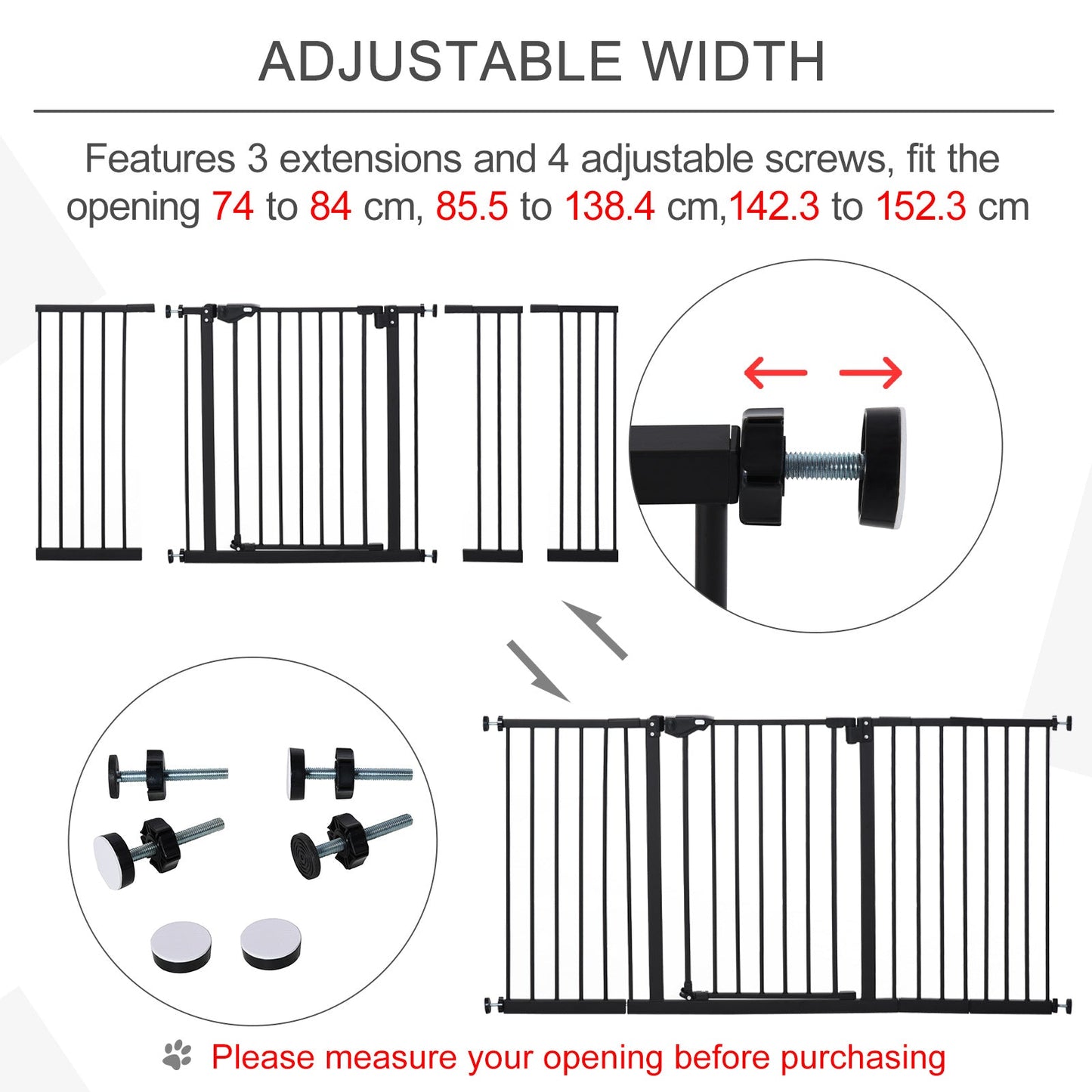 PawHut Pet Safety Gate Retractable Divider Home w/ 3 Extensions and Adjustable Screws