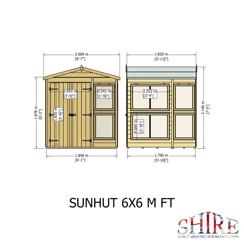 Shire Sun Hut 5' 10" x 6' 1" Apex Potting Shed - Classic Coated Shiplap