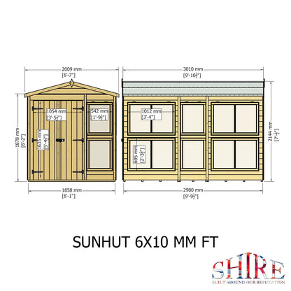 Shire Sun Hut 9' 9" x 6' 1" Apex Potting Shed - Premium Coated Shiplap