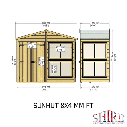 Shire Sun Hut 3' 10" x 8' Apex Potting Shed - Classic Coated Shiplap