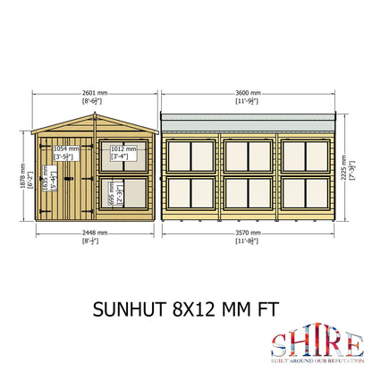 Shire Sun Hut 11' 8" x 8' Apex Potting Shed - Premium Coated Shiplap