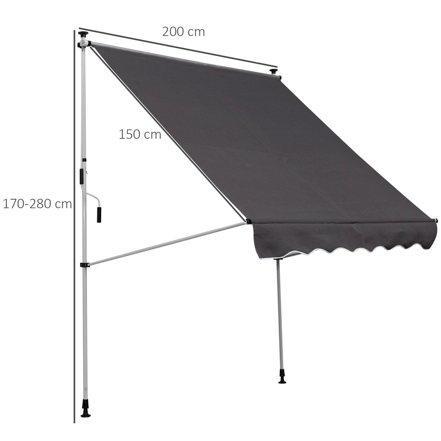 Outsunny 2X1.5M Adjustable Outdoor Aluminium Frame Awning Grey