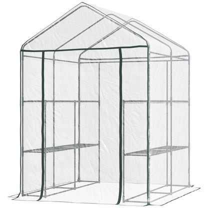 Metal Frame Walk in Grow Herb Plant Portable Greenhouse Transparent 143 L x 143W x 195H cm