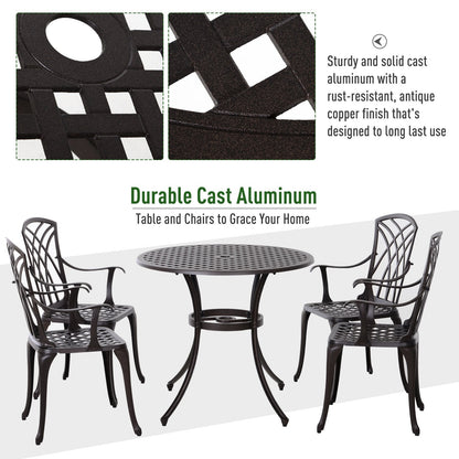 Patio Cast Aluminium 5-Piece Dining Table & 4 Chairs Set Outdoor Garden Furniture