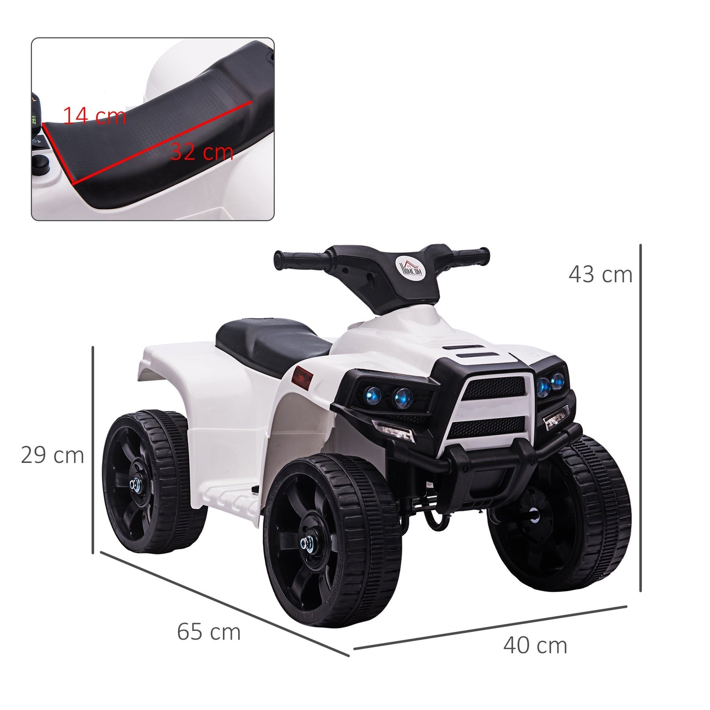 6V Kids Electric Ride on Car ATV Toy Quad Bike With Headlights for Toddlers 18-36 months White