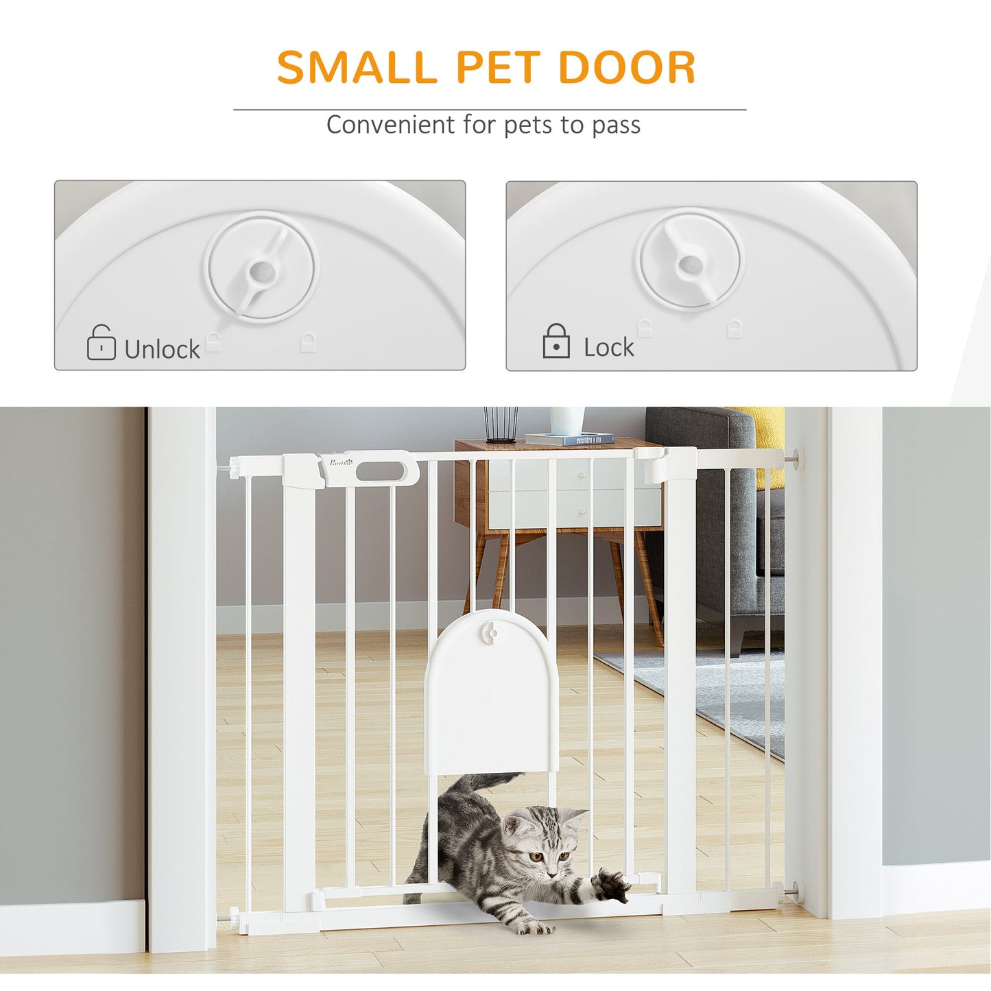 PawHut Dog Gate with Cat Flap Pet Safety Gate Barrier