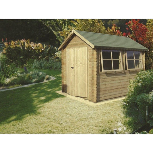 Shire Solway 7' 10" x 9' 9" Apex Log Cabin - Premium 44mm Cladding Tongue & Groove