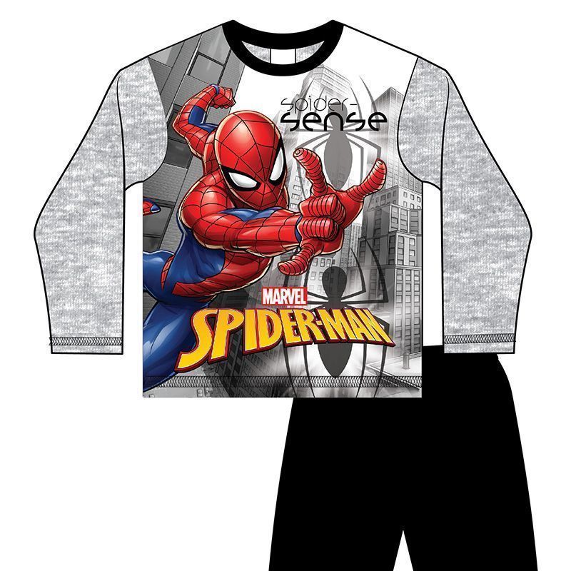 Boys Spiderman Pyjama Set Light Grey And Black - Age 3-4