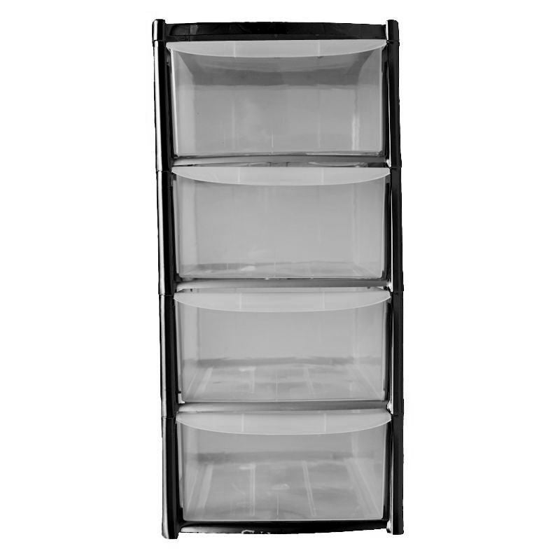 Plastic Storage Unit 4 Drawers 40 (H) x 19 (W) x 26 (D) cm - Clear & Black by Premier