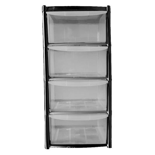 Plastic Storage Unit 4 Drawers 40 (H) x 19 (W) x 26 (D) cm - Clear & Black by Premier