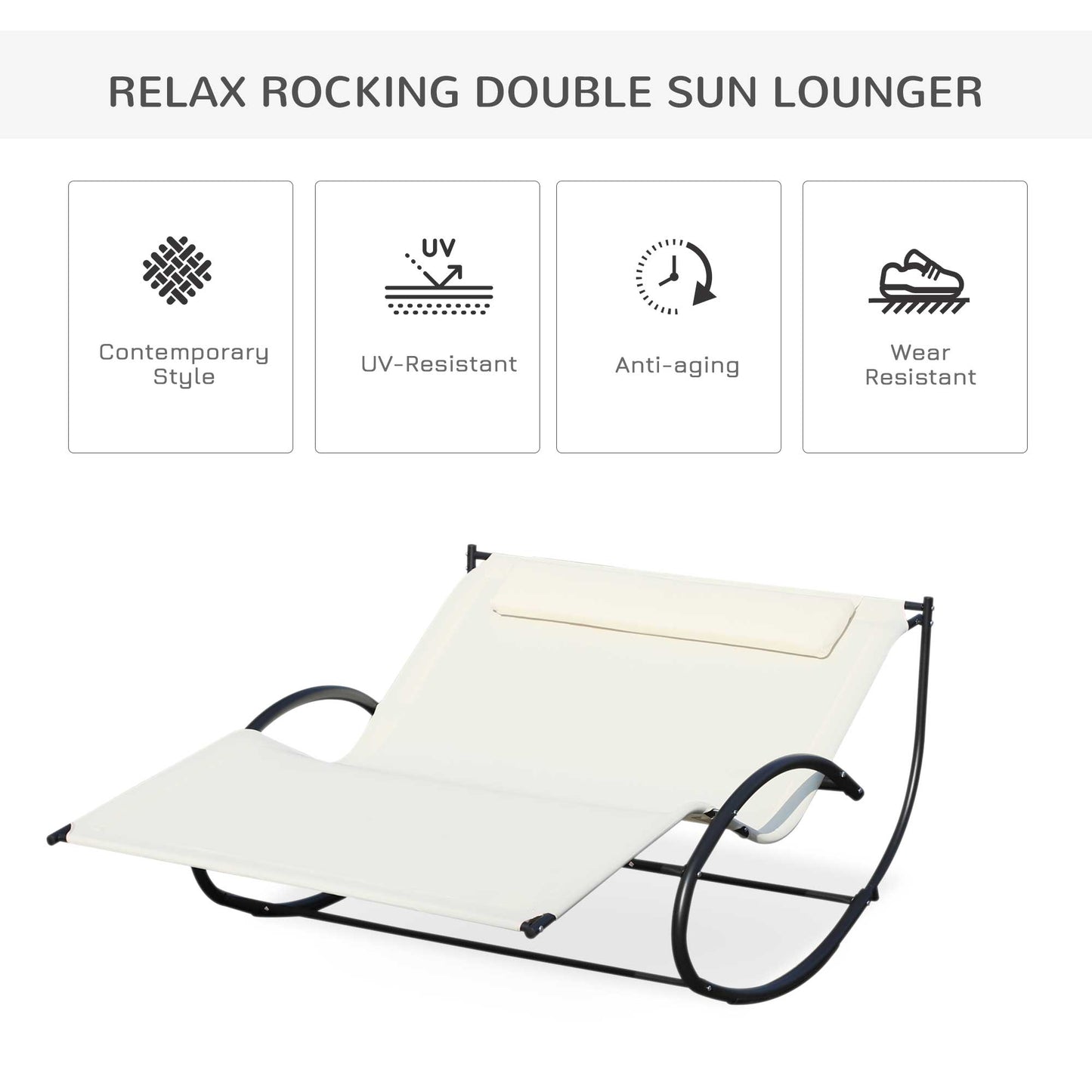 Double Hammock Chair Sun Lounger Outdoor Patio Garden Swing Rock Seat Cream White