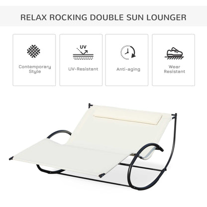 Double Hammock Chair Sun Lounger Outdoor Patio Garden Swing Rock Seat Cream White