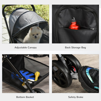 PawHut Pet Stroller Pushchair Foldable Travel Dog Cat Carriage w/ Reversible Handle Brake Basket