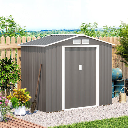 Galvanised 7 x 4' Double Door Apex Garden Shed Lockable With Ventilation Steel Grey by Steadfast