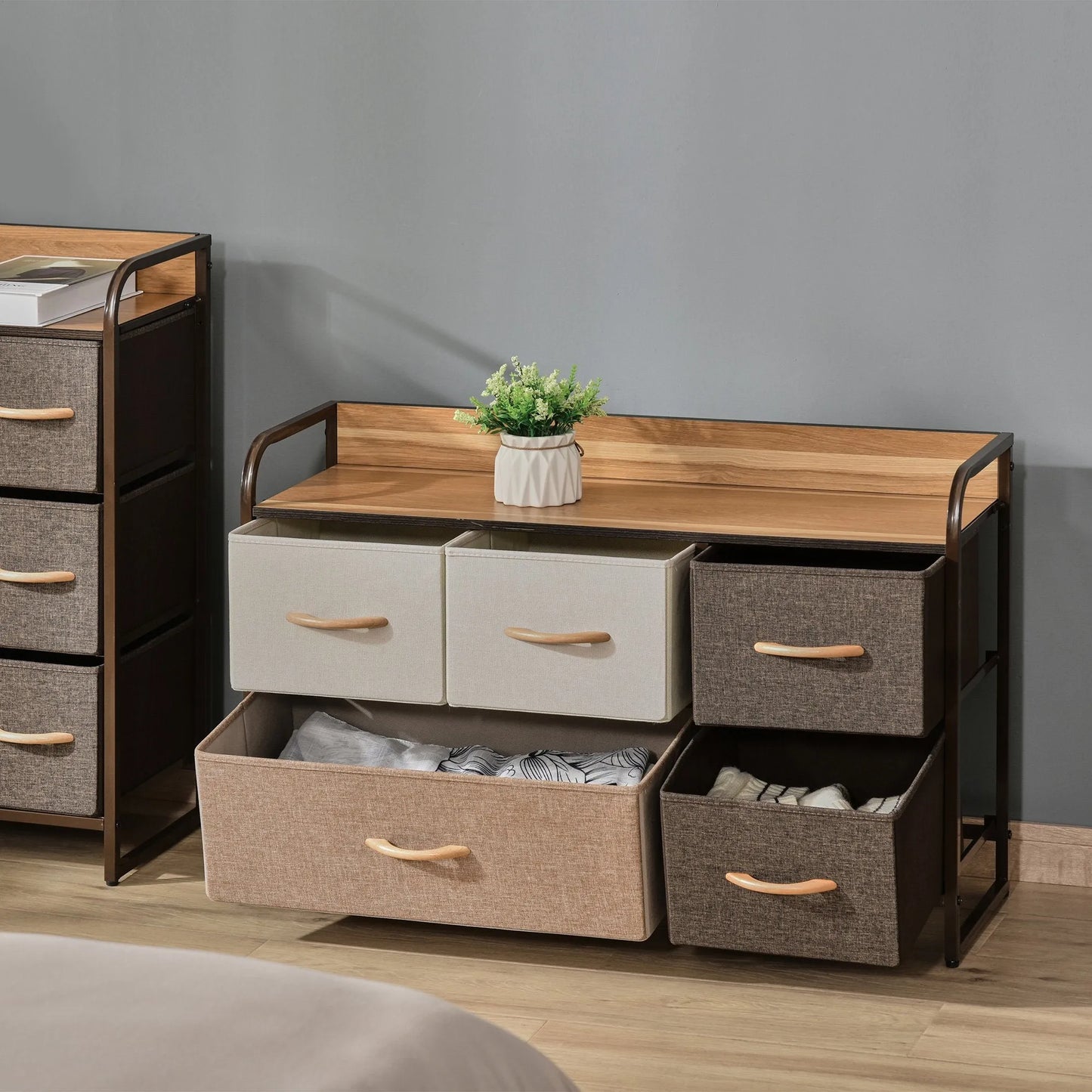 Drawers Storage Tower Dresser with Wood Top