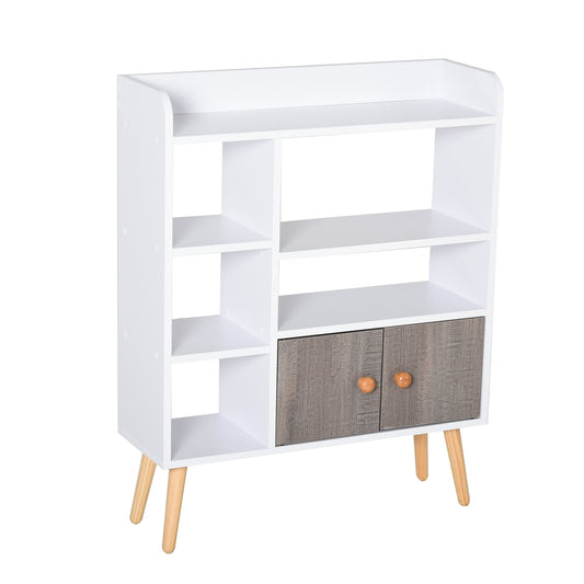 Multi-Shelf Modern Bookcase Freestanding Storage w/ Cabinet 6 Shelves Wood Legs Home Office Display Furniture Stylish White