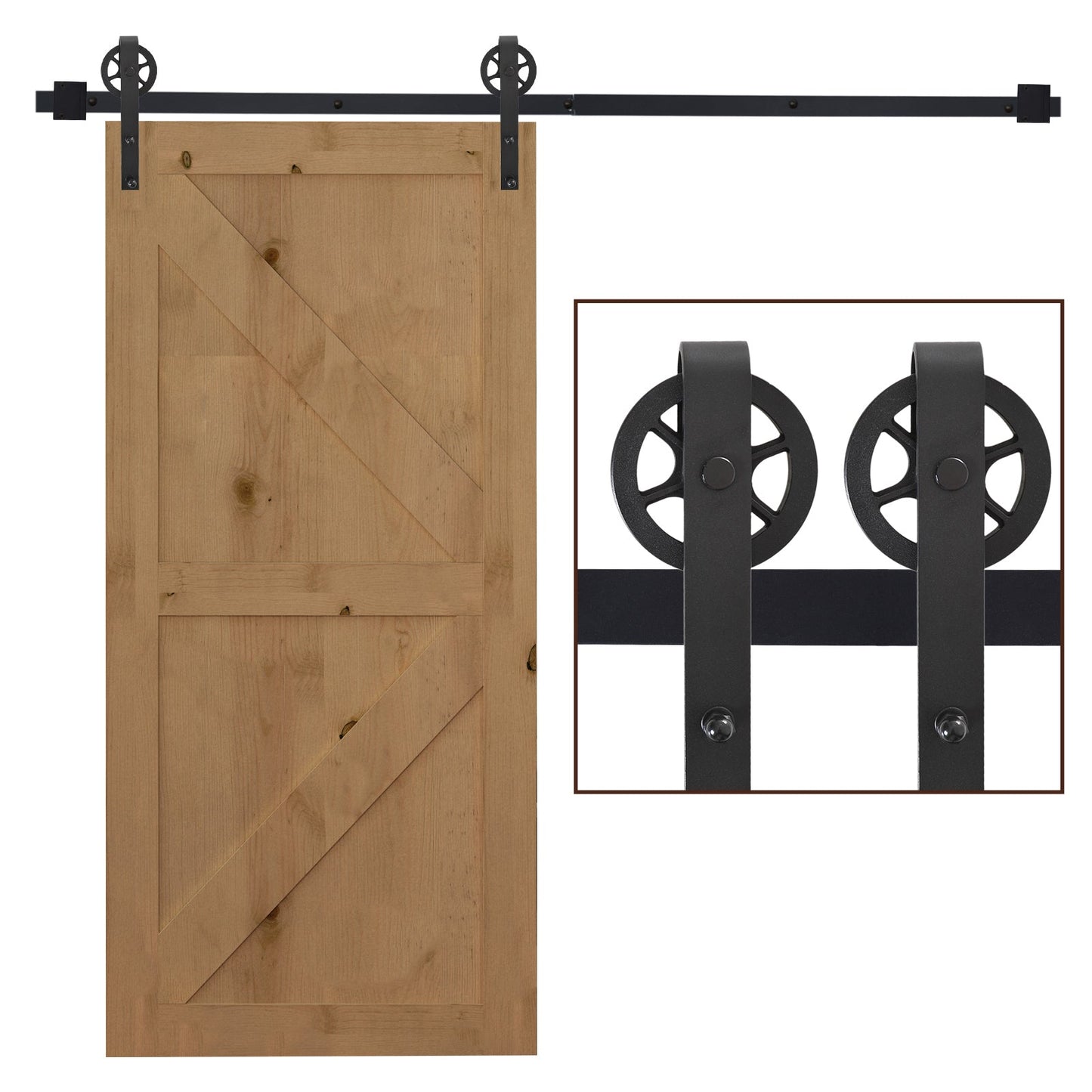 Carbon Steel 6.6' Sliding Barn Door Hardware Kit-Frosted Black